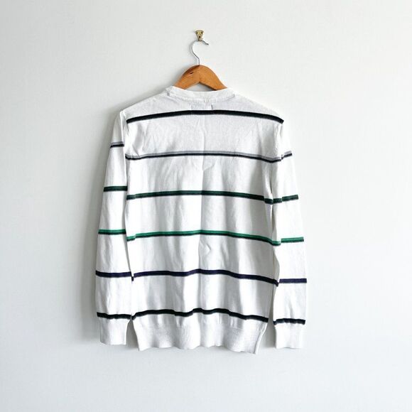 Billabong Mens Crewneck Sweater Long Sleeved Logo White Black Striped Size M - Picture 2 of 8